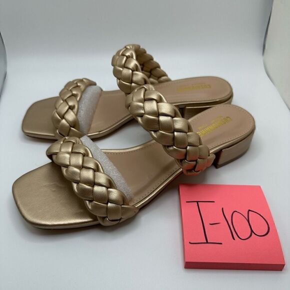 CUSHIONAIRE Women's two band braided low block heel slide sandal +Memory Foam 7. - Picture 3 of 7